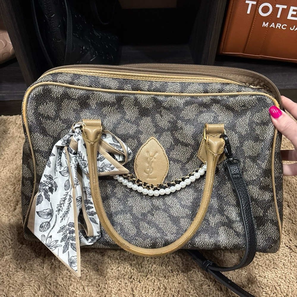 Yves Saint Laurent vintage giraffe print Boston tote.
